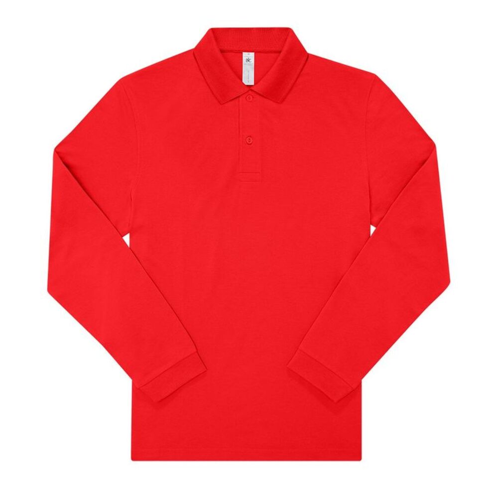 B&C Mens My Long-Sleeved Polo Shirt / Red